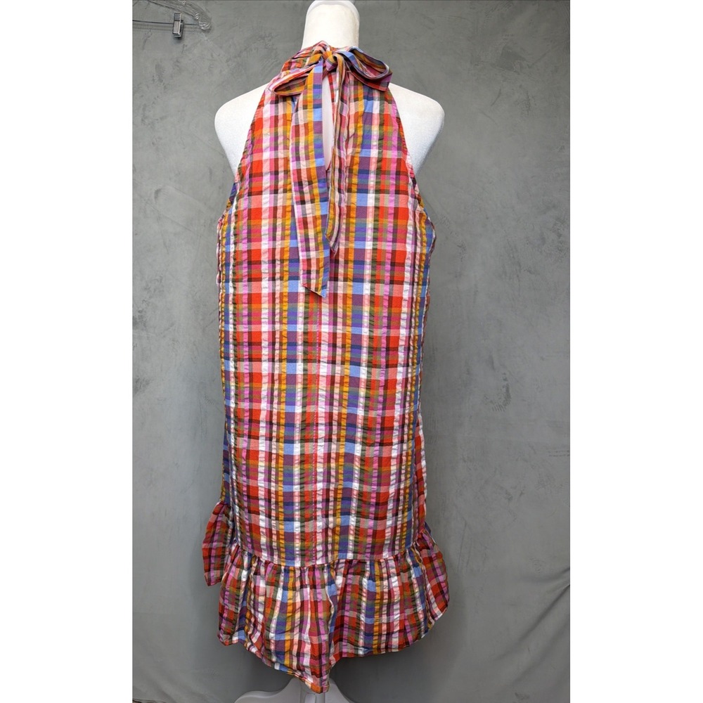 Ann Taylor Factory Plaid Halter Dress Women's M Multicolor Ruffle Hem Cotton - Picture 2 of 8